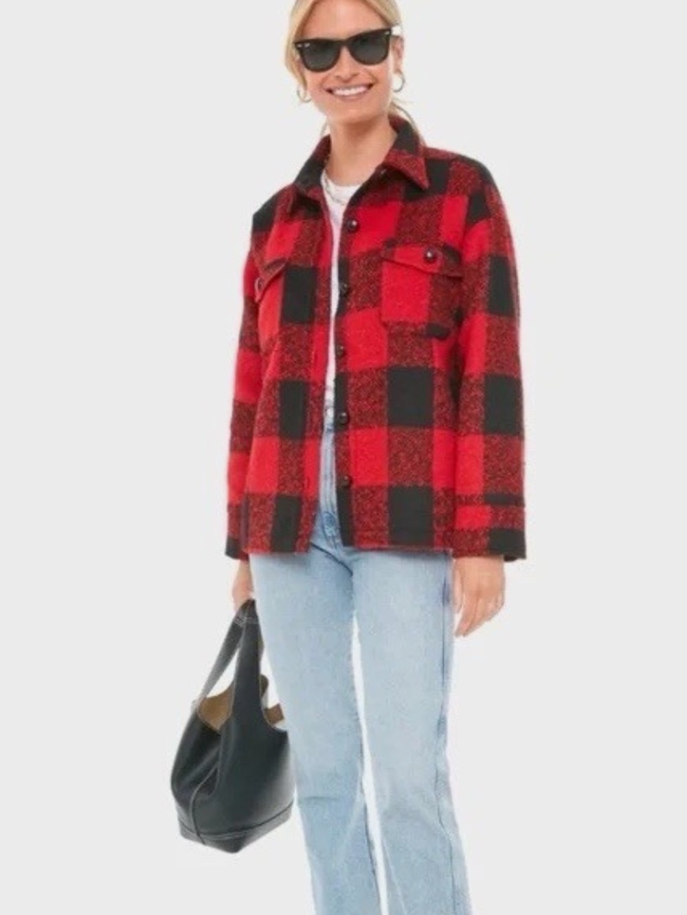 Tuckernuck Pomander Place Women's Buffalo Plaid Austen Shacket Red Black Small